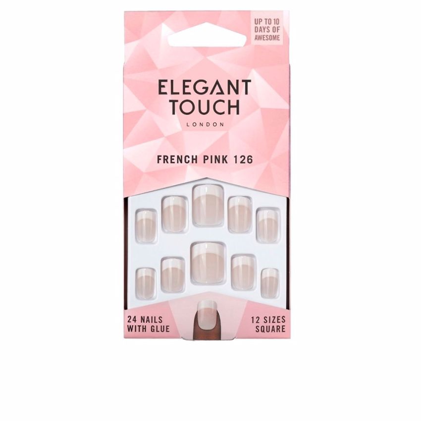 Français 24 Clous Nus Avec Carré De Colle #124-S - French Pink Nails With Glue Square #126-S