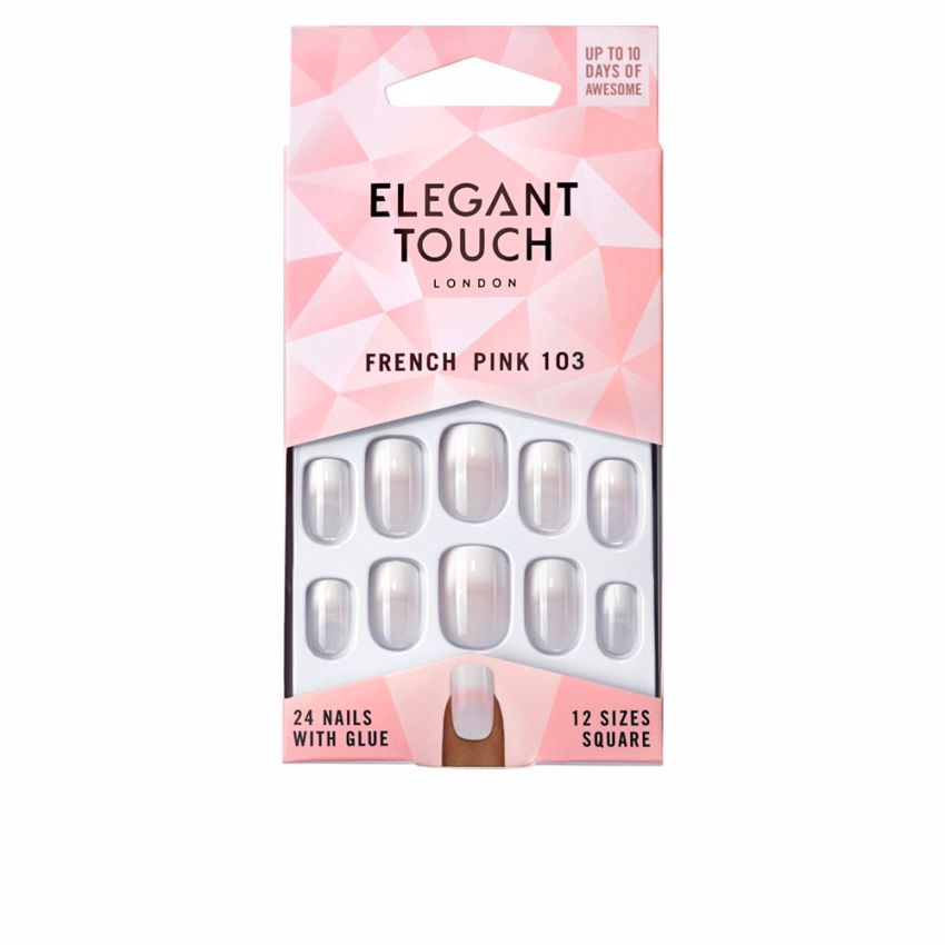 Français 24 Clous Nus Avec Carré De Colle #124-S - French Pink Nails With Glue Square #103-M