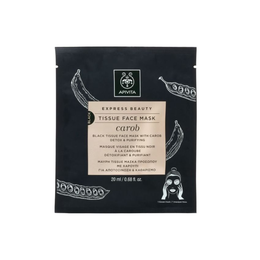 Apivita Masque Visage En Tissu Noir Détox Et Purifiant À La Caroube 20Ml