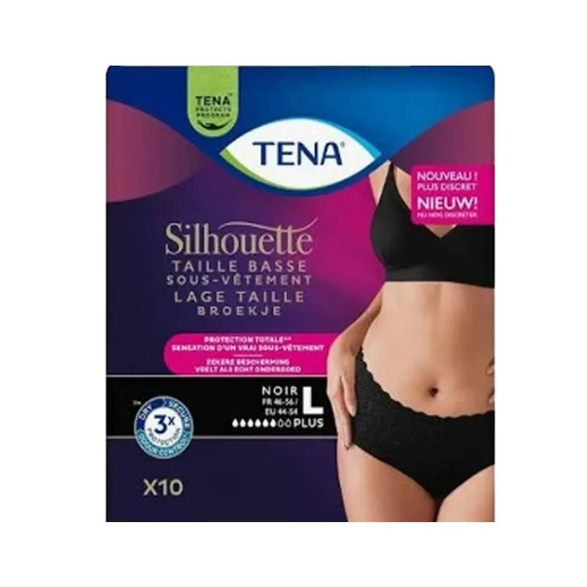 Tena Silhouette Noir Taille Basse Taille L 10 Unités