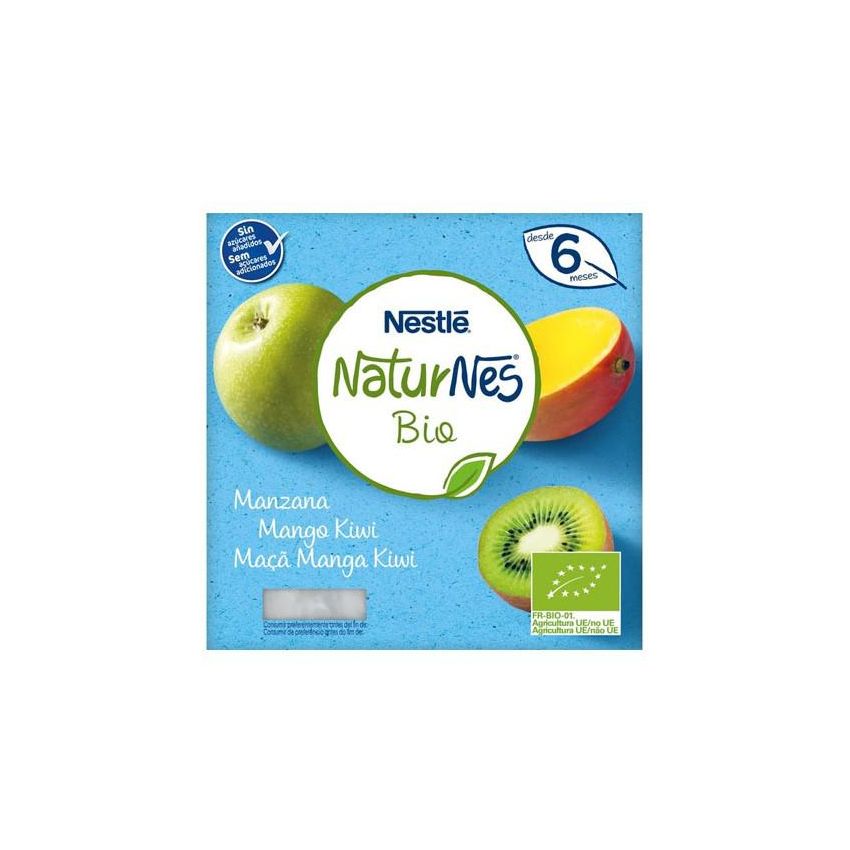 Nestle Nestlé Naturnes Bio Tarrina Manzana, Mango Y Kiwi 6M 4X 90G