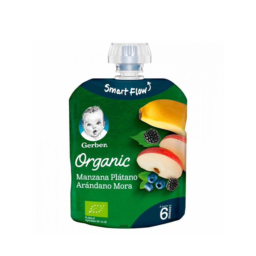 Gerber Organic Pomme Banane Myrtille & Mûre 90G
