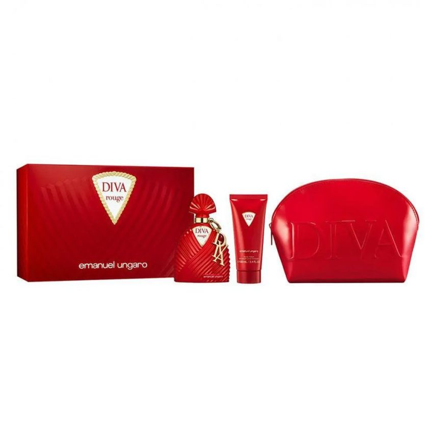 Emanuel Ungaro Ungaro Diva Rouge Epv Perfume With Body Lotion And Travel Pouch Coffret (Coffret) Mixte 100Ml