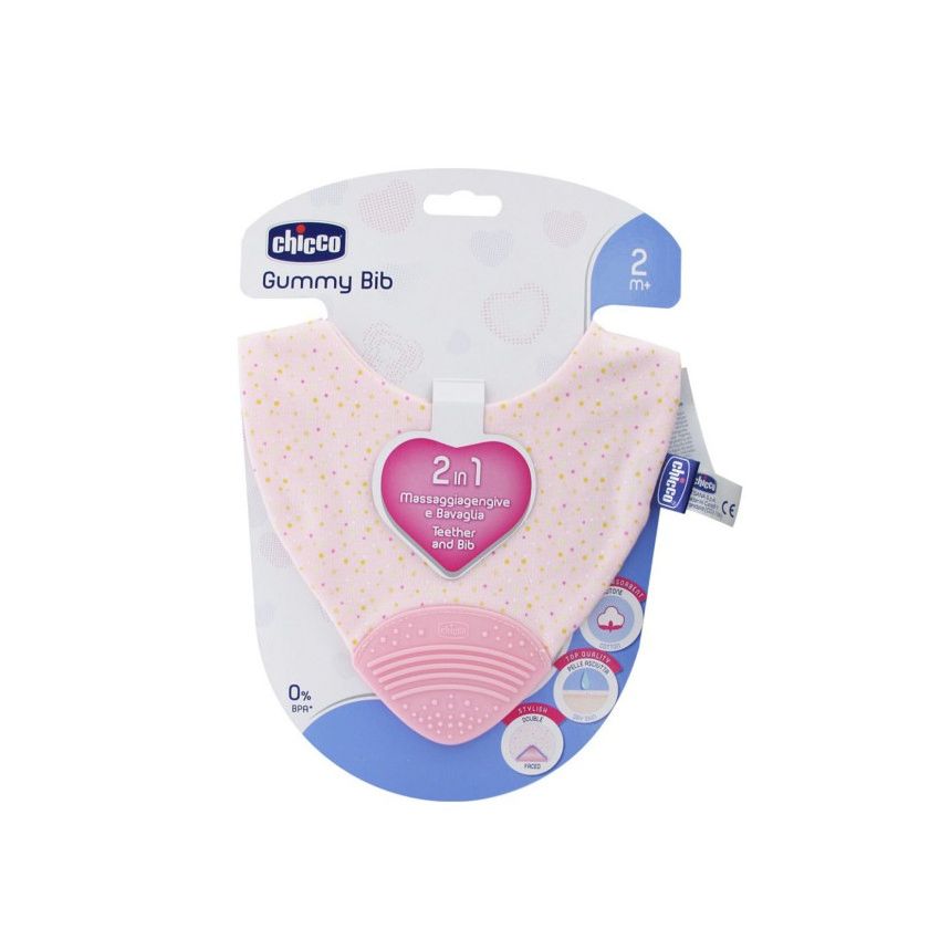 Chicco Gummy Bib Anneau De Dentition Avec Bavette 2 In 1 Rose 2M+