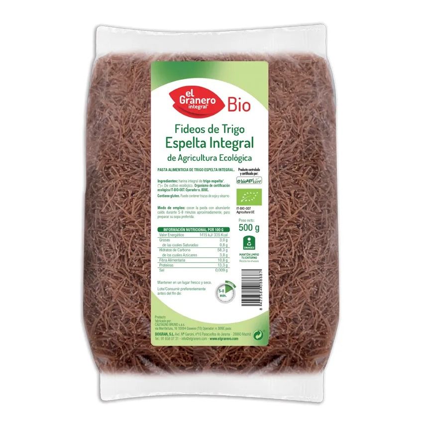Granero Fideos Finos Espelta Integral Bio 500G