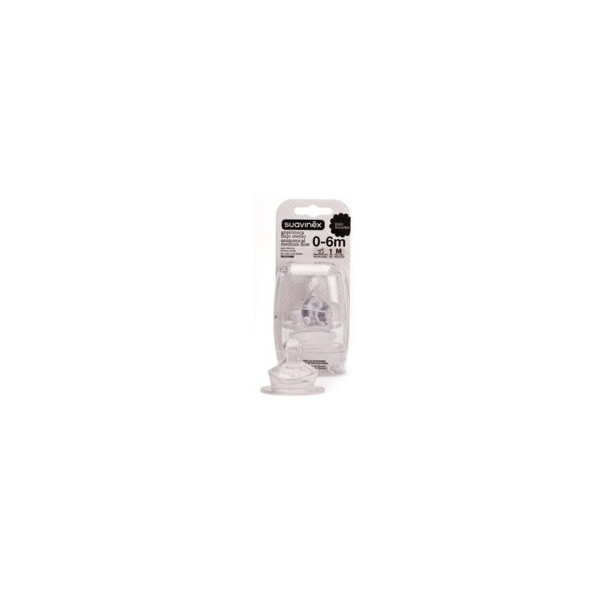 Suavinex Anatomical Silicone Teat Medium Flow 0–6 Months 2 Units