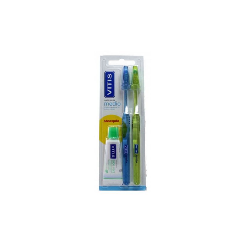 Vitis Brosse À Dents Medium Double Pack + Dentifrice Vitis 15Ml