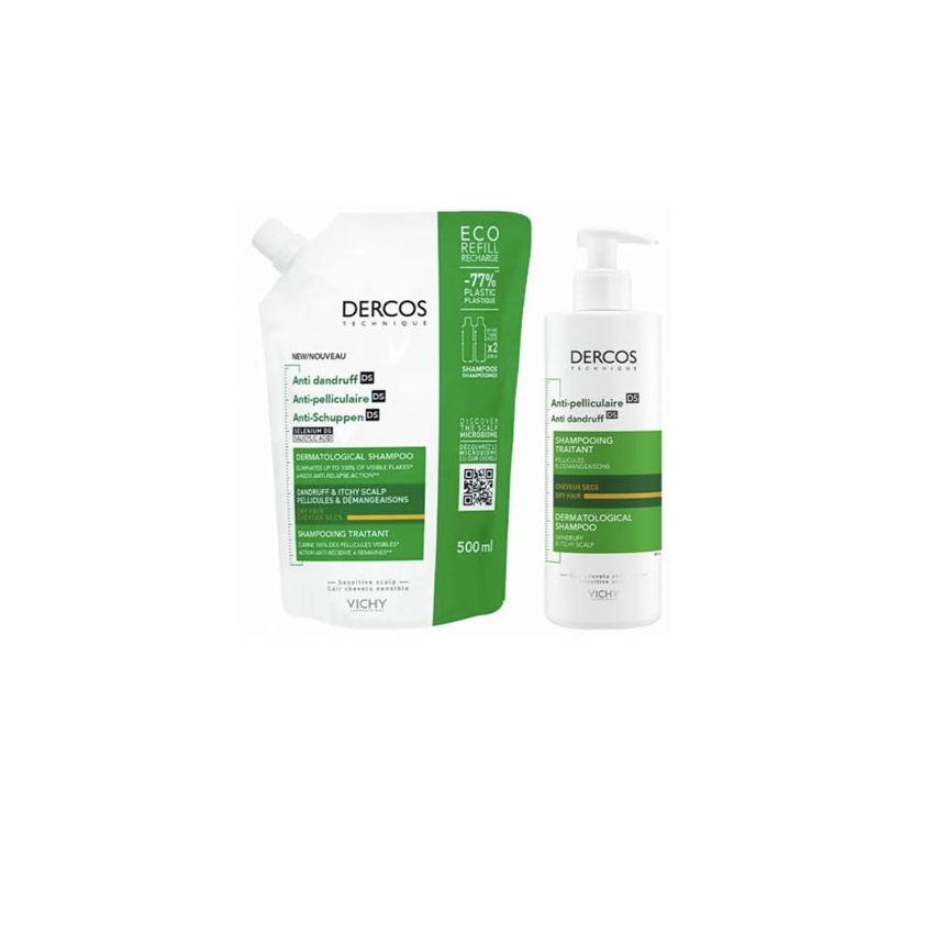 Vichy Dercos Shampooing Antipelliculaire Sec 400Ml + Eco Refill 500Ml