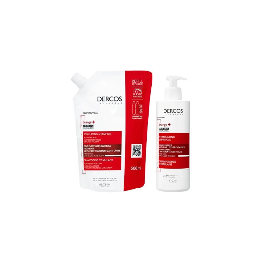 Vichy Dercos Shampooing Energisant 400Ml+Recharge 500Ml Set 2 Pièces