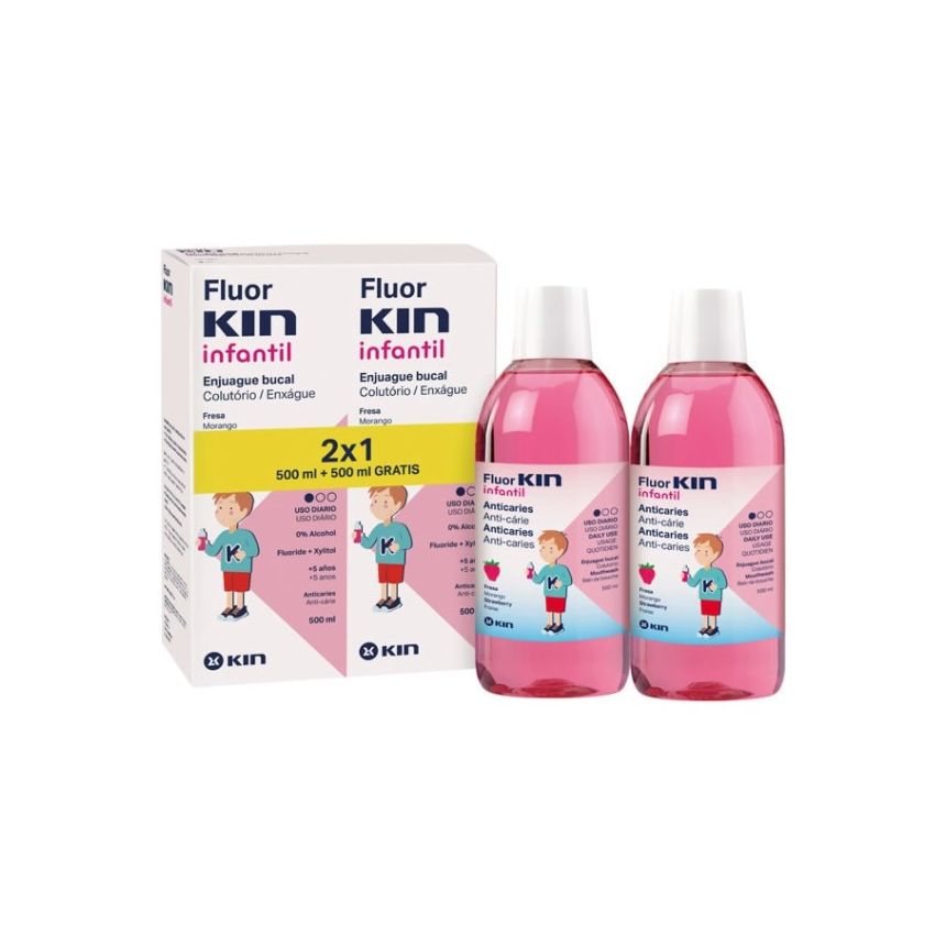 Kin Fluorkin Bain De Bouche Enfant Fraise 2X500Ml