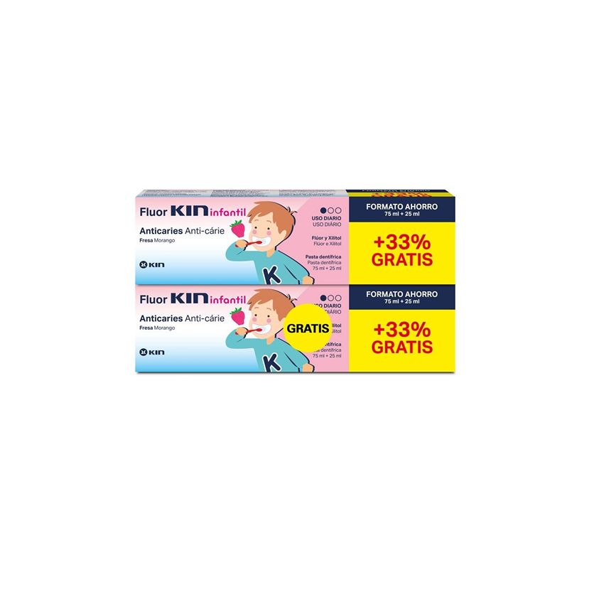 Kin Fluorkin Duplo Pâte Pour Enfants Au Goût De Fraise 2X75Ml+25Ml
