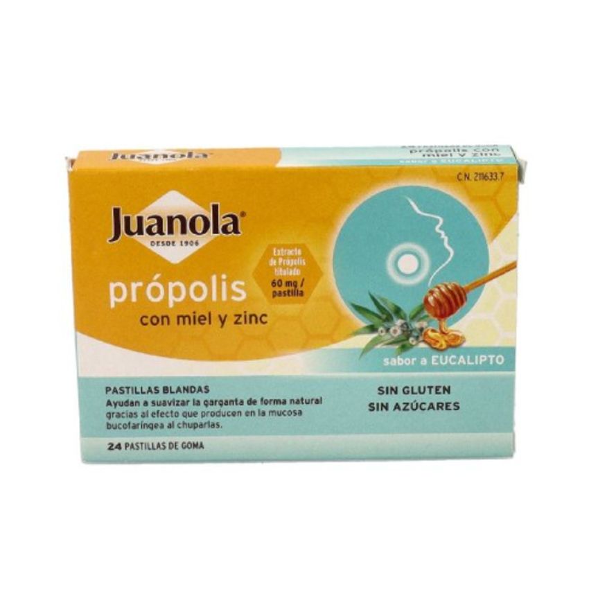 Juanola Propolis Miel Et Zinc 24 Pastilles Gélifiées Saveur Eucalyptus