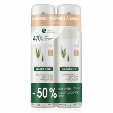 Klorane Shampooing Sec Á L'avoine Pour Heveux Bruns 2x150ml