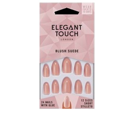 Elegant Touch Core Colour Nails With Glue Short Stiletto Blush Suede 24 U