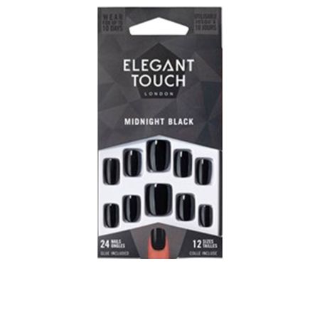 Elegant Touch Core Colour Nails With Glue Squoval Midnight Black 24 U
