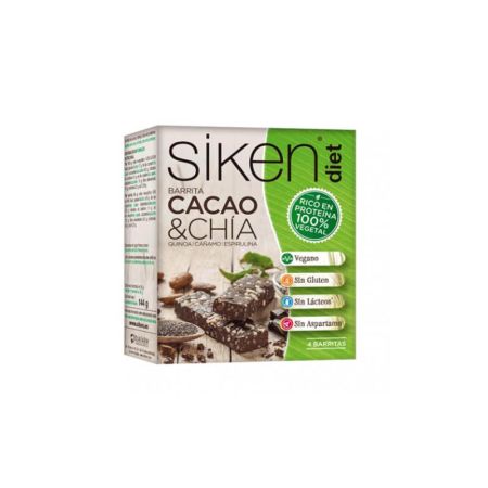 Siken Diet Protéines Végétales Au Cacao et Au Chia 4 Unités De 36g