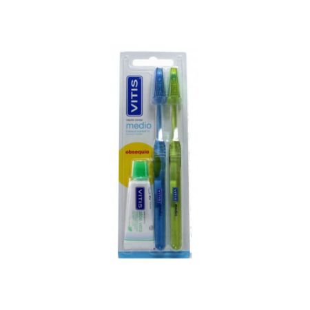 Vitis Brosse À Dents Medium Double Pack + Dentifrice Vitis 15ml