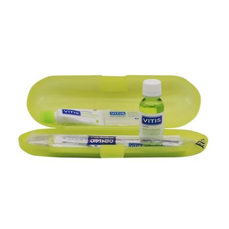 Brosse orthodontique Vitis + Cire + Dentifrice 15ml + Bain de bouche 30ml