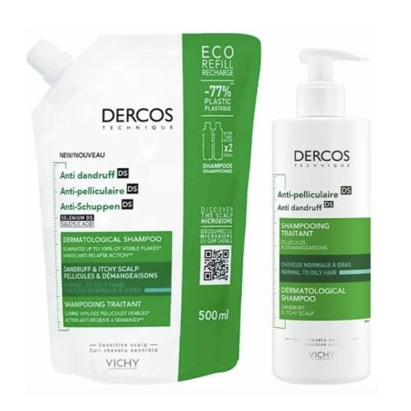 Vichy Dercos Shampooing Gras Antipelliculaire 400ml +Recharge 500ml