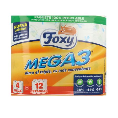 Foxy Mega3 Papel Higiénico Triple Duración 4 Rollos