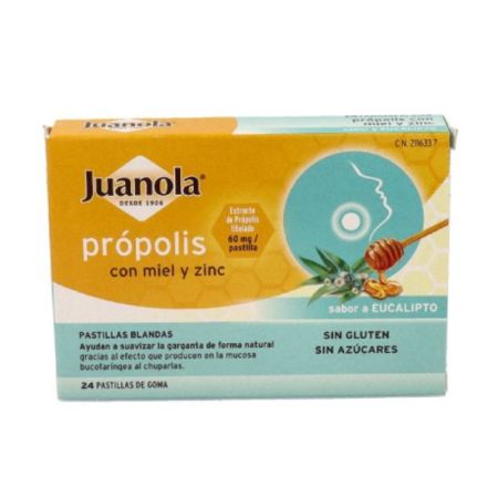 Juanola Propolis Miel et Zinc 24 Pastilles Gélifiées Saveur Eucalyptus